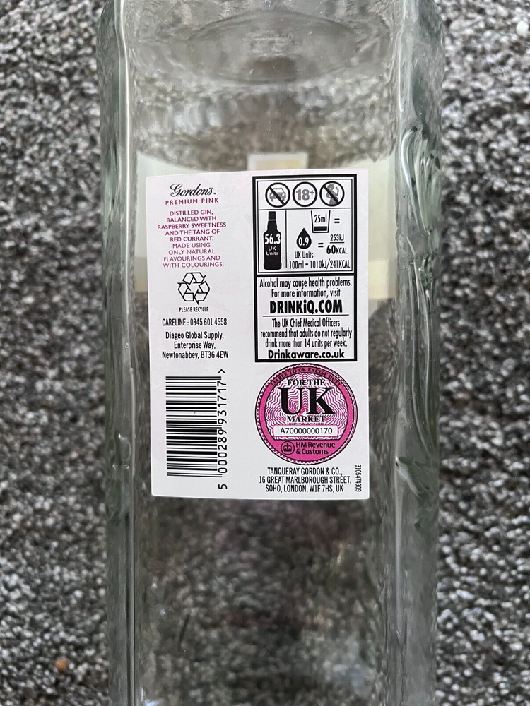 Gordon's Premium Pink Gin 1.5 Litre Empty Optics Bottle