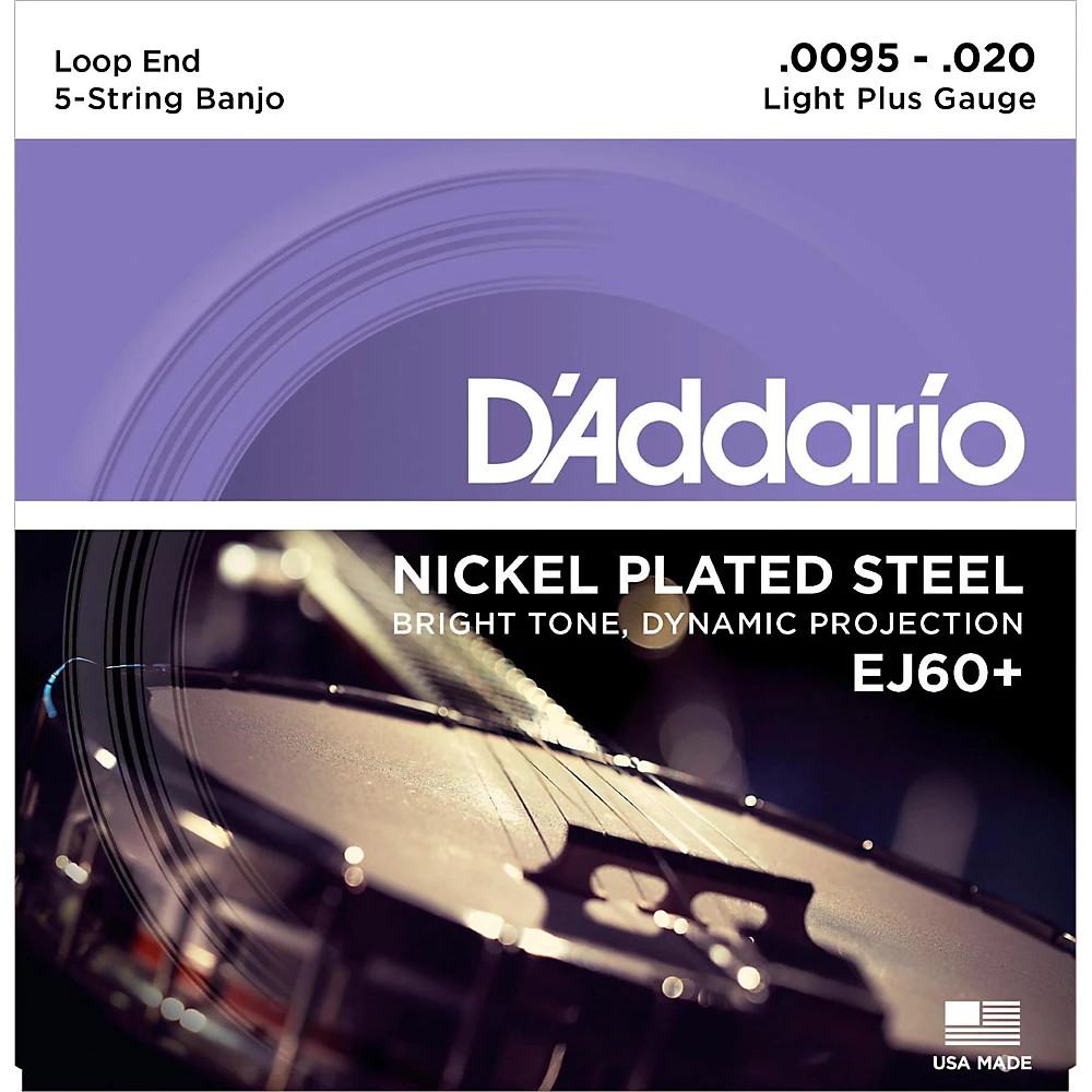 D'Addario EJ60+ Nickel Light Plus 5-String Banjo Strings (9.5-20)
