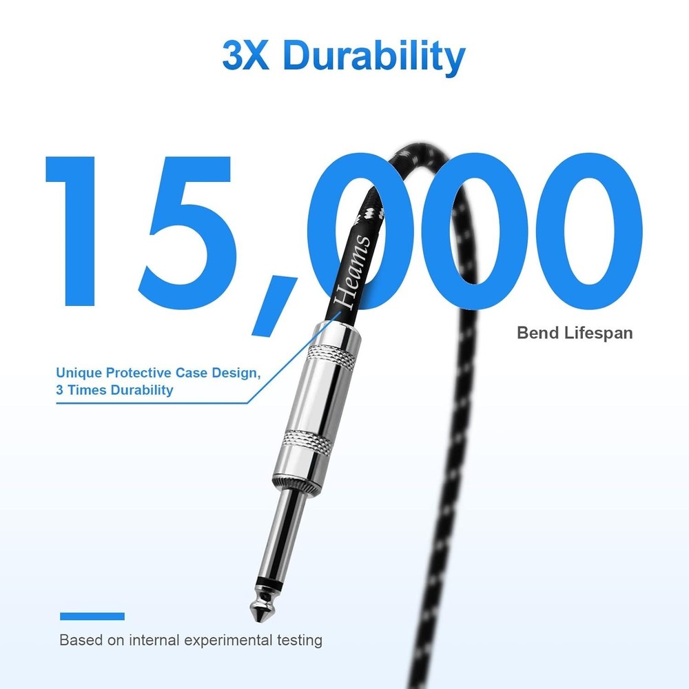 Noise-Free 10 FT Amp Cord - Ultimate Durability & Right Angle Compatibility