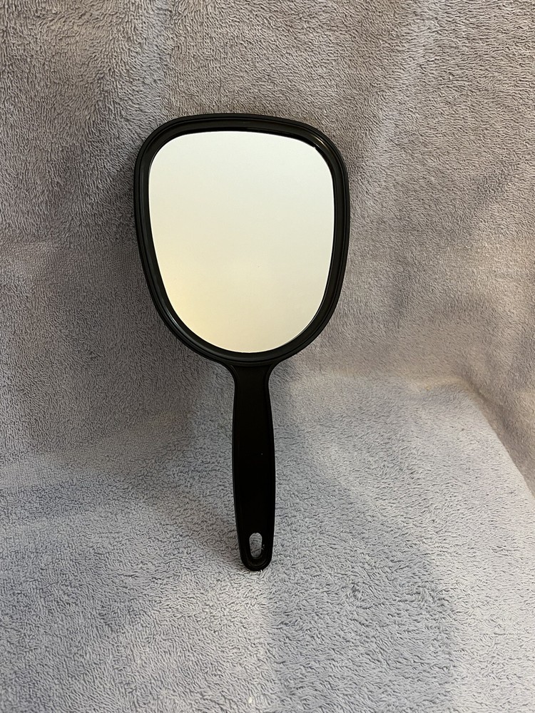 Black Hand Mirror Plastic 10.5” Rectangular Textured Back Vintage