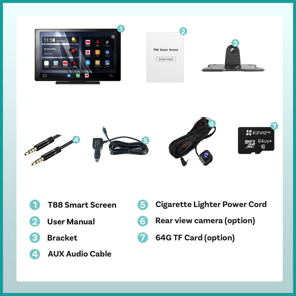 Ottocast 9" Car Touchscreen Wireless CarPlay+Android Streaming w/Youtube+TK