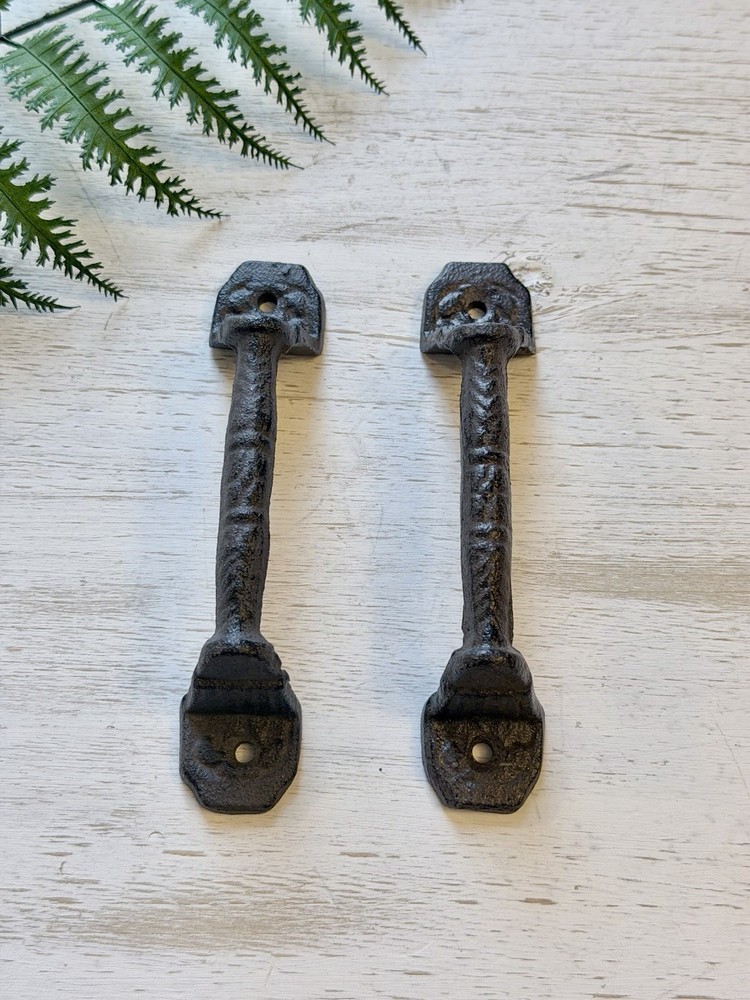 2 RUSTIC Cast Iron Barn Handles Gate Pull Shed Door Handles Fancy Drawer Pulls
