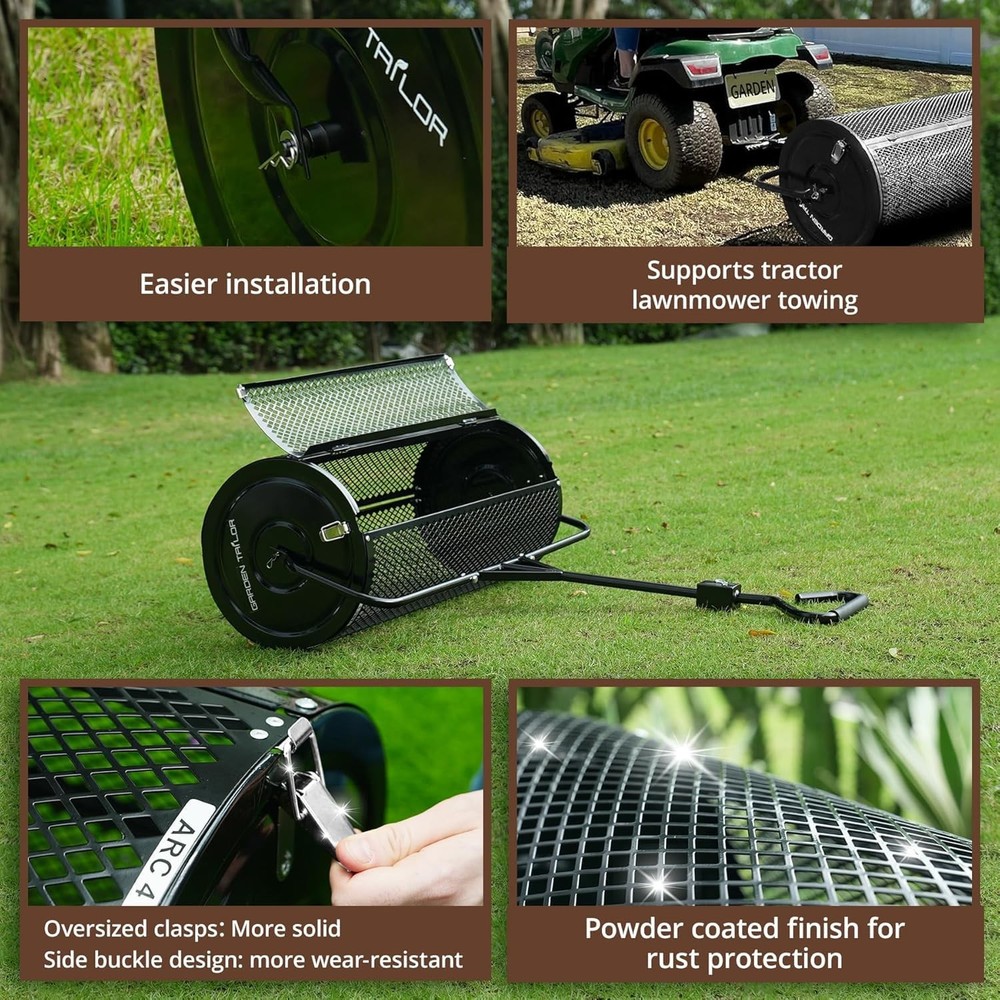 Compost Spreader 36 Inch Towable Peat Moss Spreader with Installation Support...