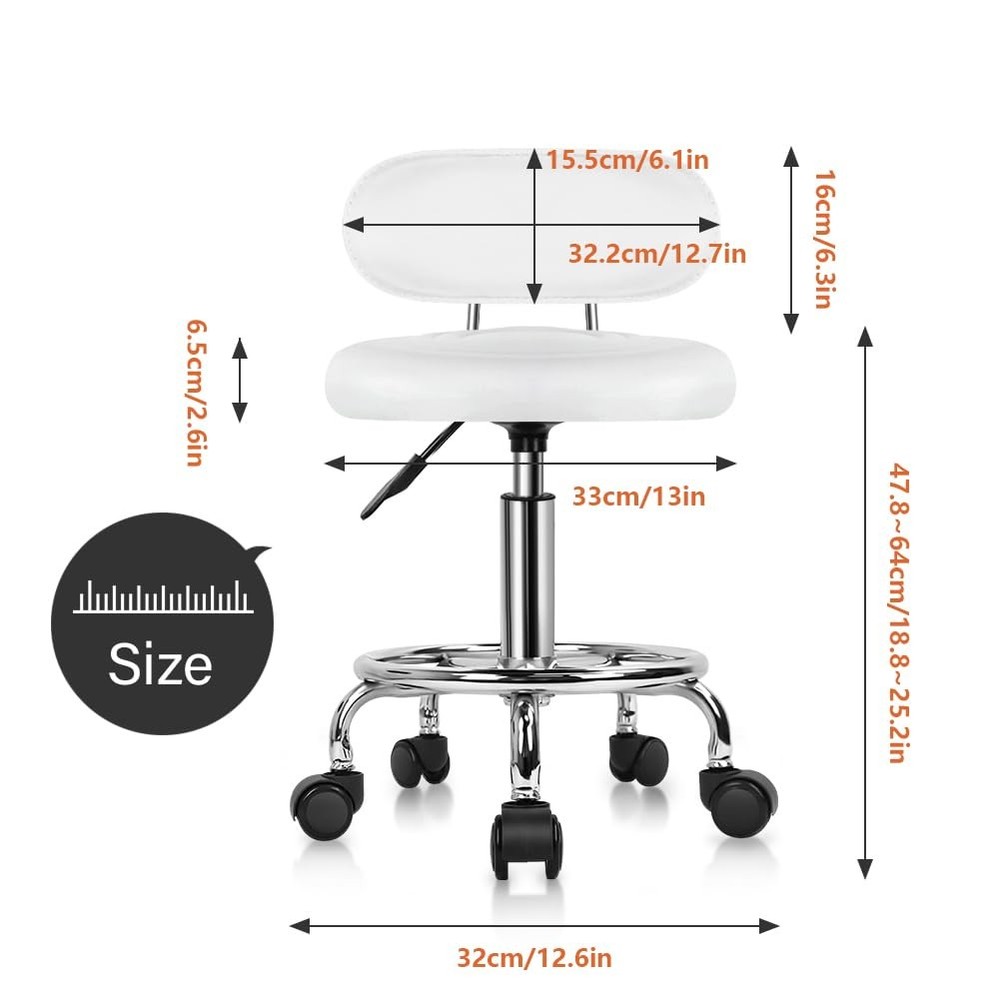 KKTONER PU Leather Modern Rolling Stool with Low Back Height Adjustable Work ...