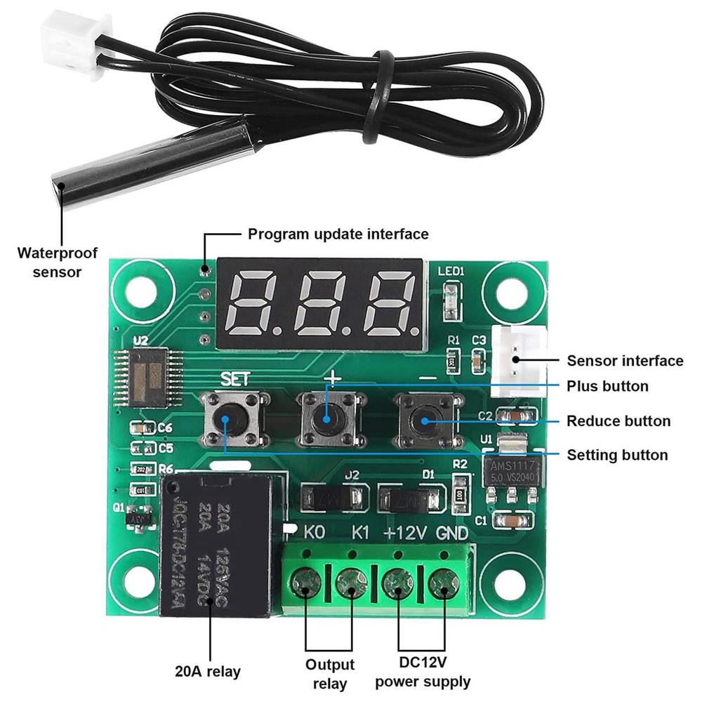 W1209 DC 12V Digital Temperature Controller Board -50-110°C Electronic Tem2183