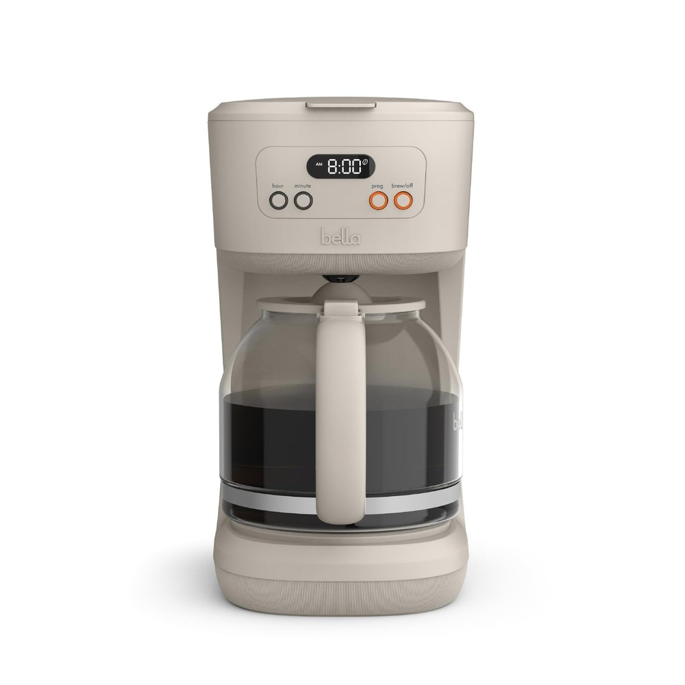 BELLA 12 Cup Programmable Coffee Marker, Reusable Dishwasher 12 cup, Oatmilk