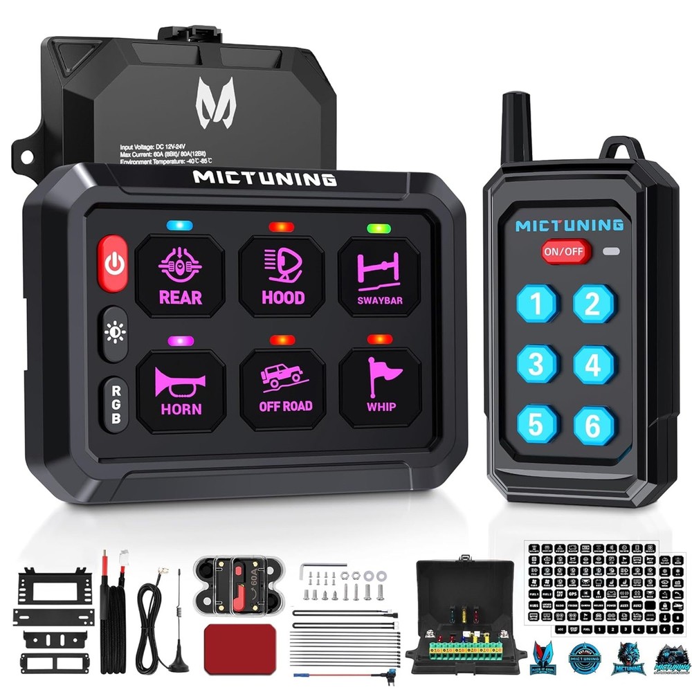 Wireless RGB 6/8/12 Gang Switch Panel 12v Bluetooth APP / Remote Circuit Control