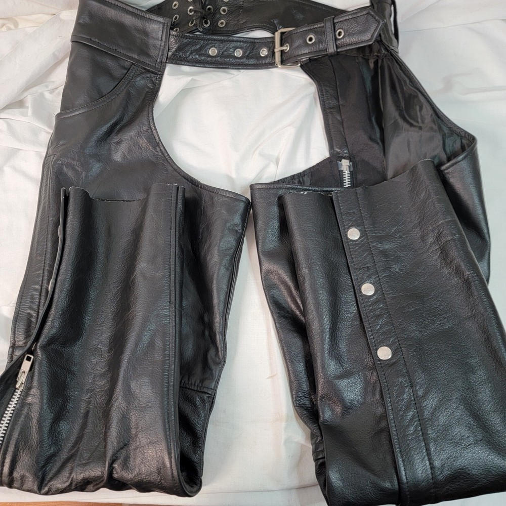 MOTORCYCLE LEATHER CHAPS UNIK Mens  Size L Pre Owned