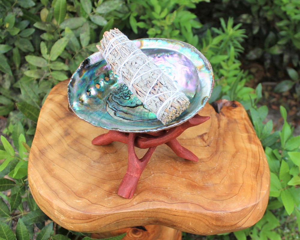 Smudge Kit: Abalone Shell, 6" Stand, Sage Smudge Stick PLUS Directions