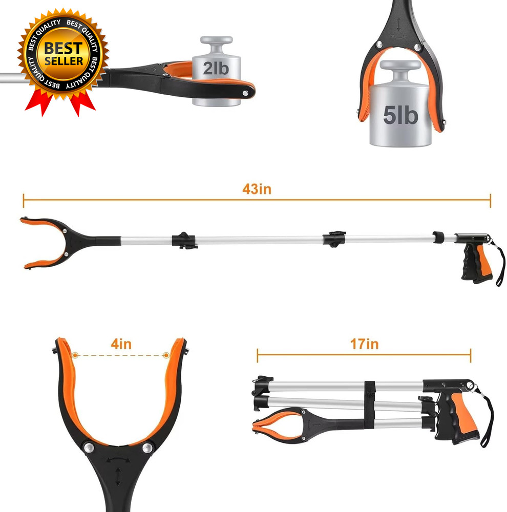 43" Extra Long Grabber Tool Foldable Grabbers for Elderly Grab It Reaching Tool