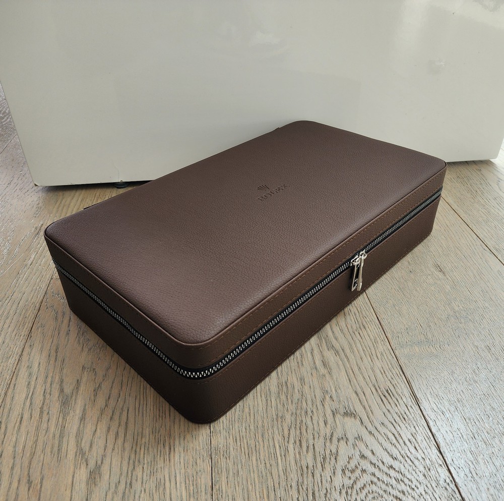 ROLEX BOX CASE HOLDER ORGANIZER STORAGE BROWN LEATHER