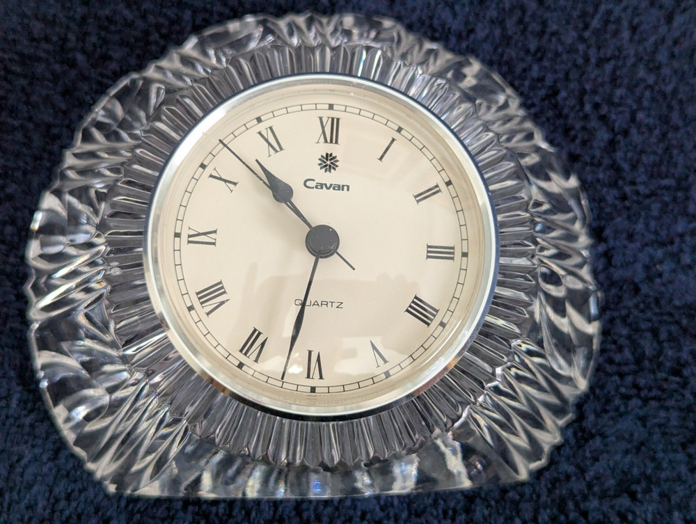 Vintage Mid Century Cavan Crystal Glass Clock