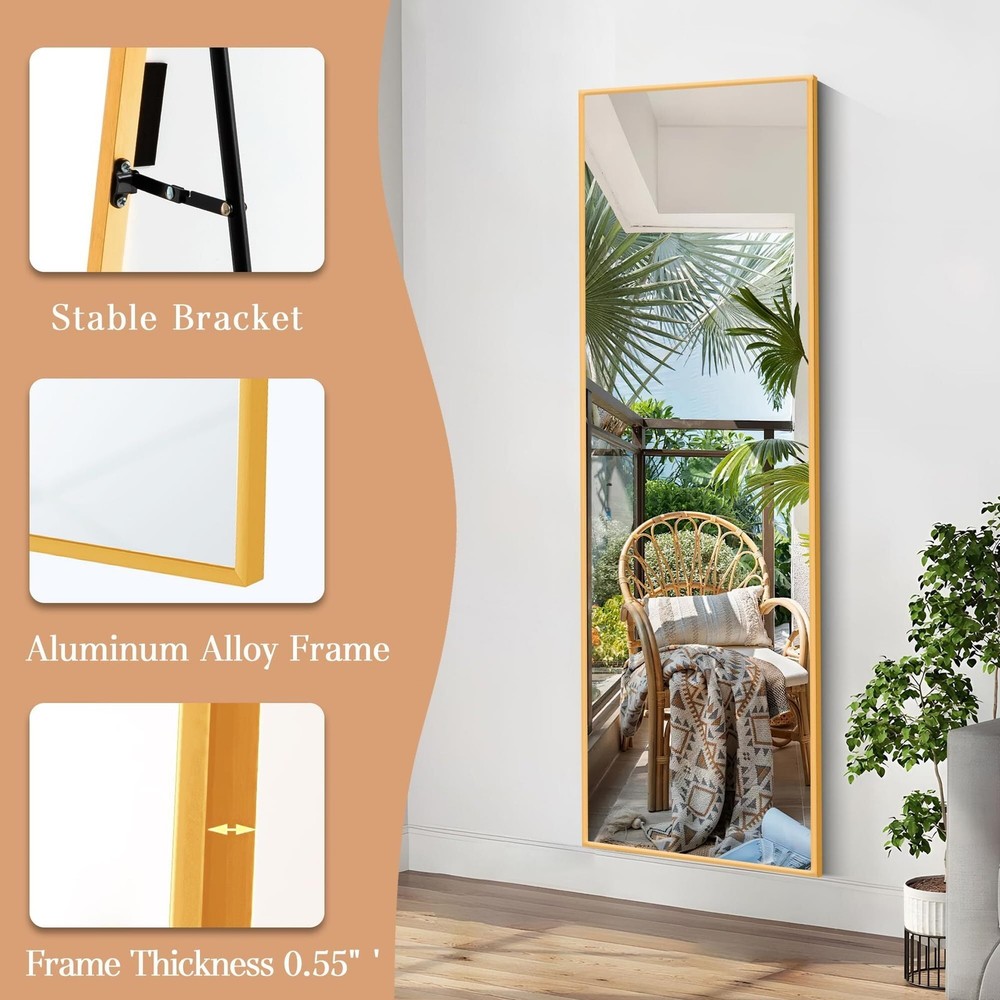 65"x 24" Rectangular Full Length Mirror Floor Body Mirror W/ Stand,Gold