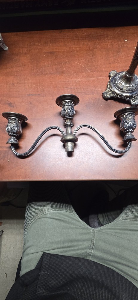 WM Rogers and Son 3 Arm Silver Candlesticks Victorian Rose