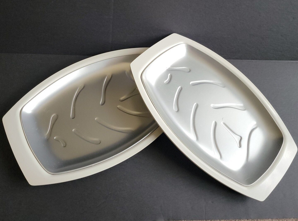Nordic Ware #52 Creme Color Bakelite Sizzler Server Platter Set