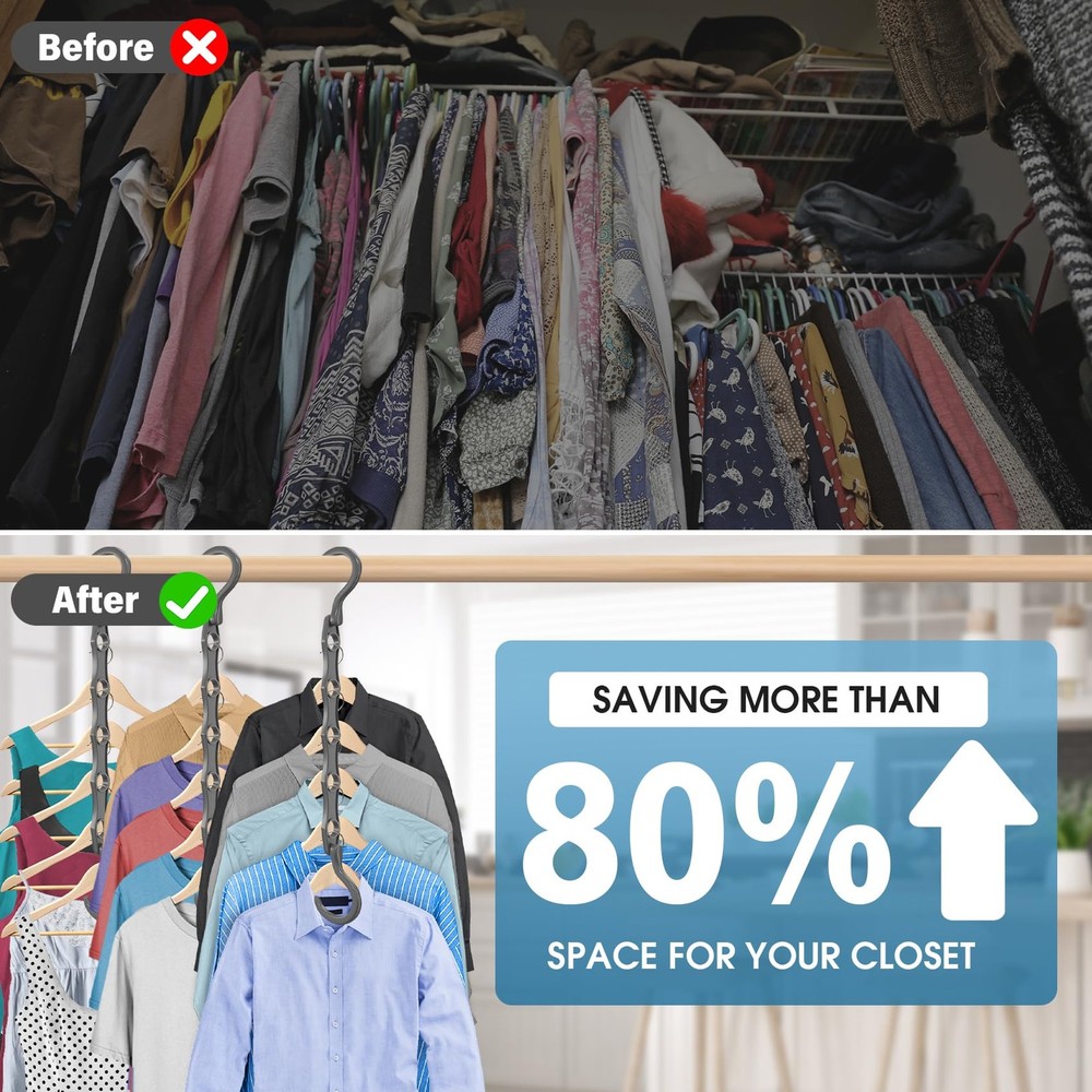 24-Pack Grey Magic Plastic Hanger Organizer Shirt Space Saving Multi-Hangers