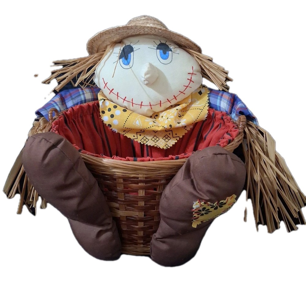 Fall Autumn Scarecrow Wicker Basket