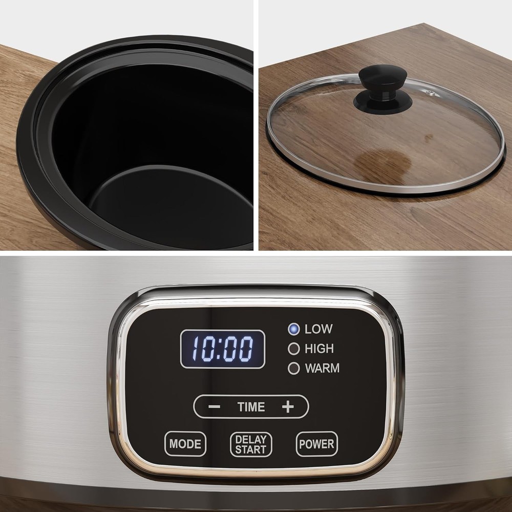 4QT Programmable Slow Cooker with Locking Lid, Removable Ceramic Pot, 3 Heati...