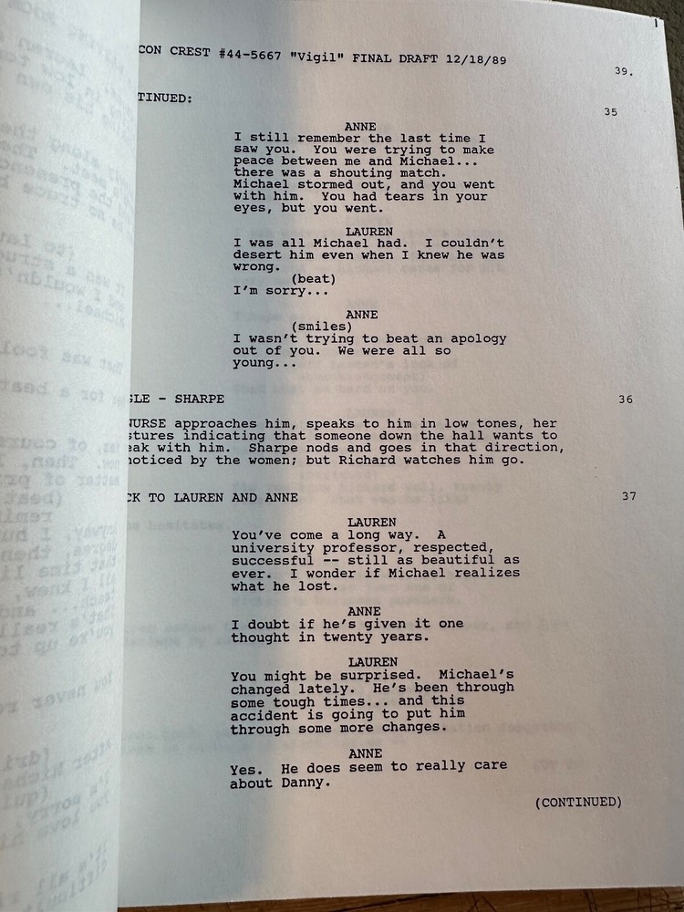 FALCON CREST TV SHOW SCRIPT EPISODE VIGIL
