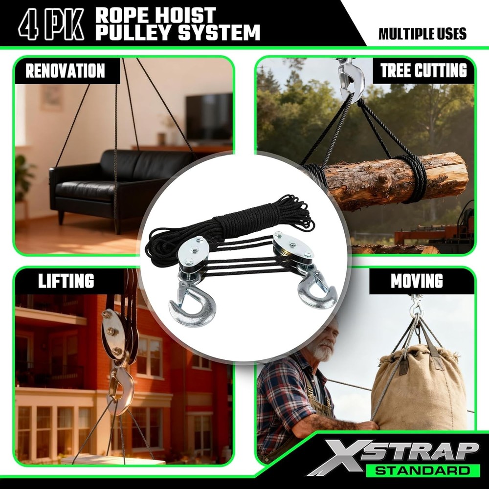 Efficient 50 FT Rope Hoist with Soft Loops - Ideal for Heavy Lifting Tasks