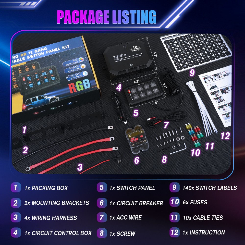Colight 6/8/12 Gang RGB Wireless Switch Panel LED Light Circuit Relay System