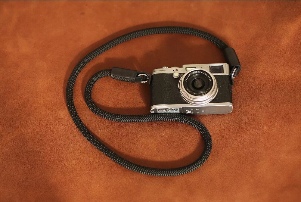 Handmade camera strap all black climbing rope strap