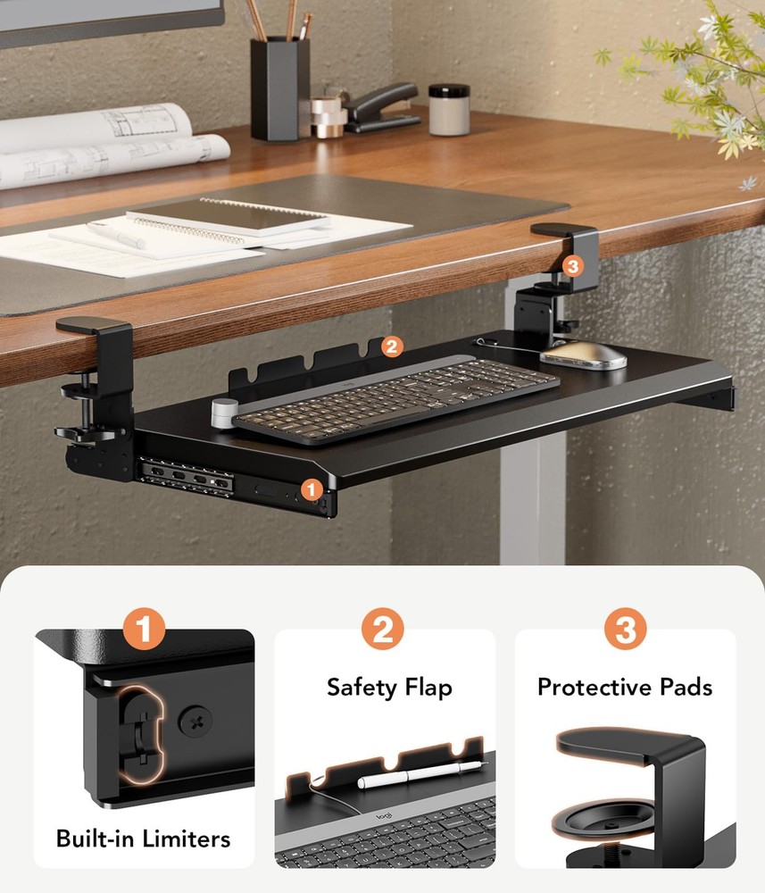 Keyboard Tray Under Desk Pull Out with Extra Sturdy C Clamp Mount System, 27....