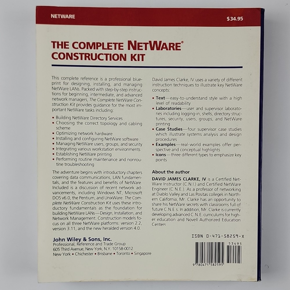 Vintage Complete NetWare Construction Kit D.J. Clarke LAN Textbbook Technology