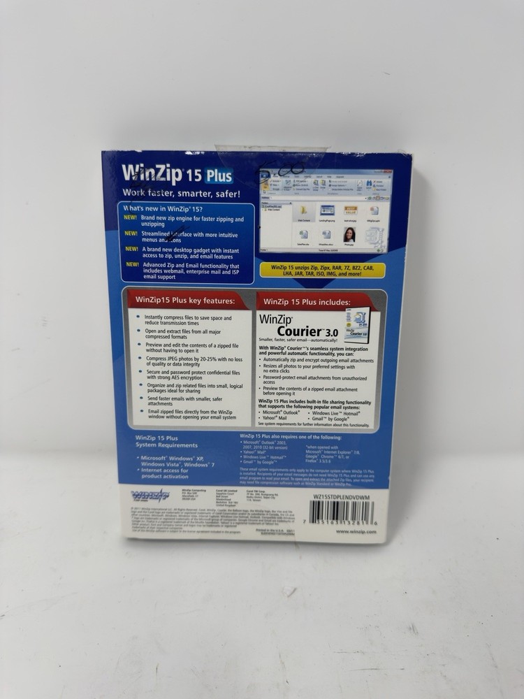 COREL WinZip 15 Plus Software CD Windows with WinZip Courier 3.0