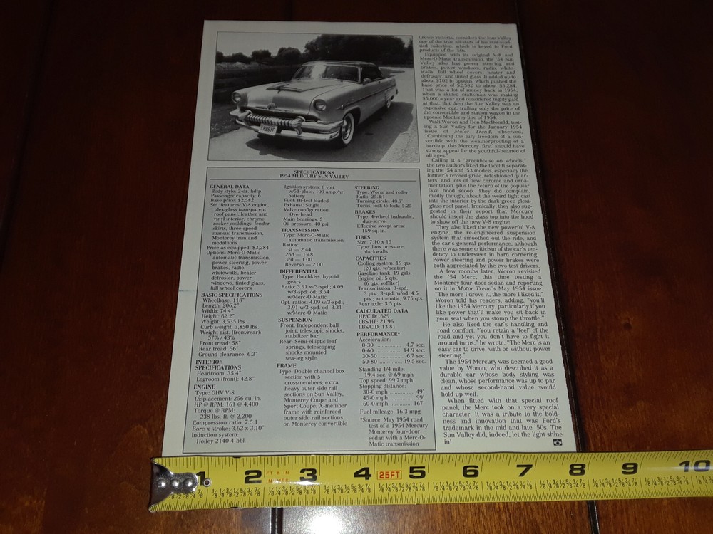 1954 MERCURY SUN VALLEY ORIGINAL 1995 ARTICLE