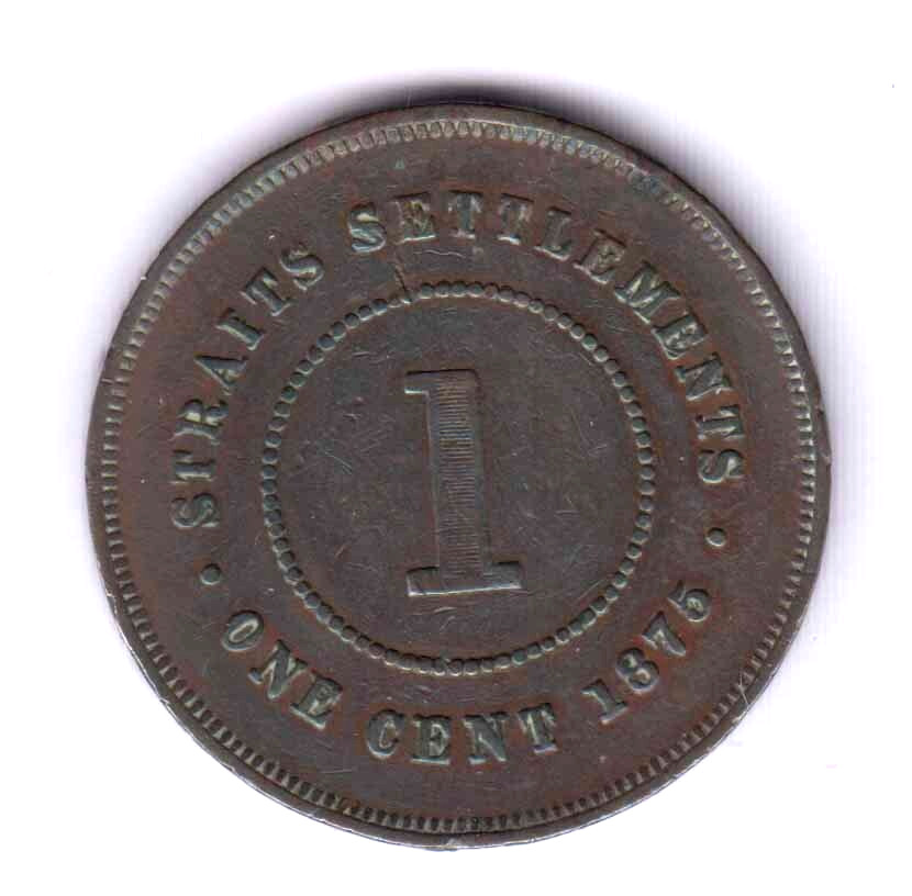 STRAITS SETTLEMENTS 1 Cent 1875 copper,  nice grade (str156)