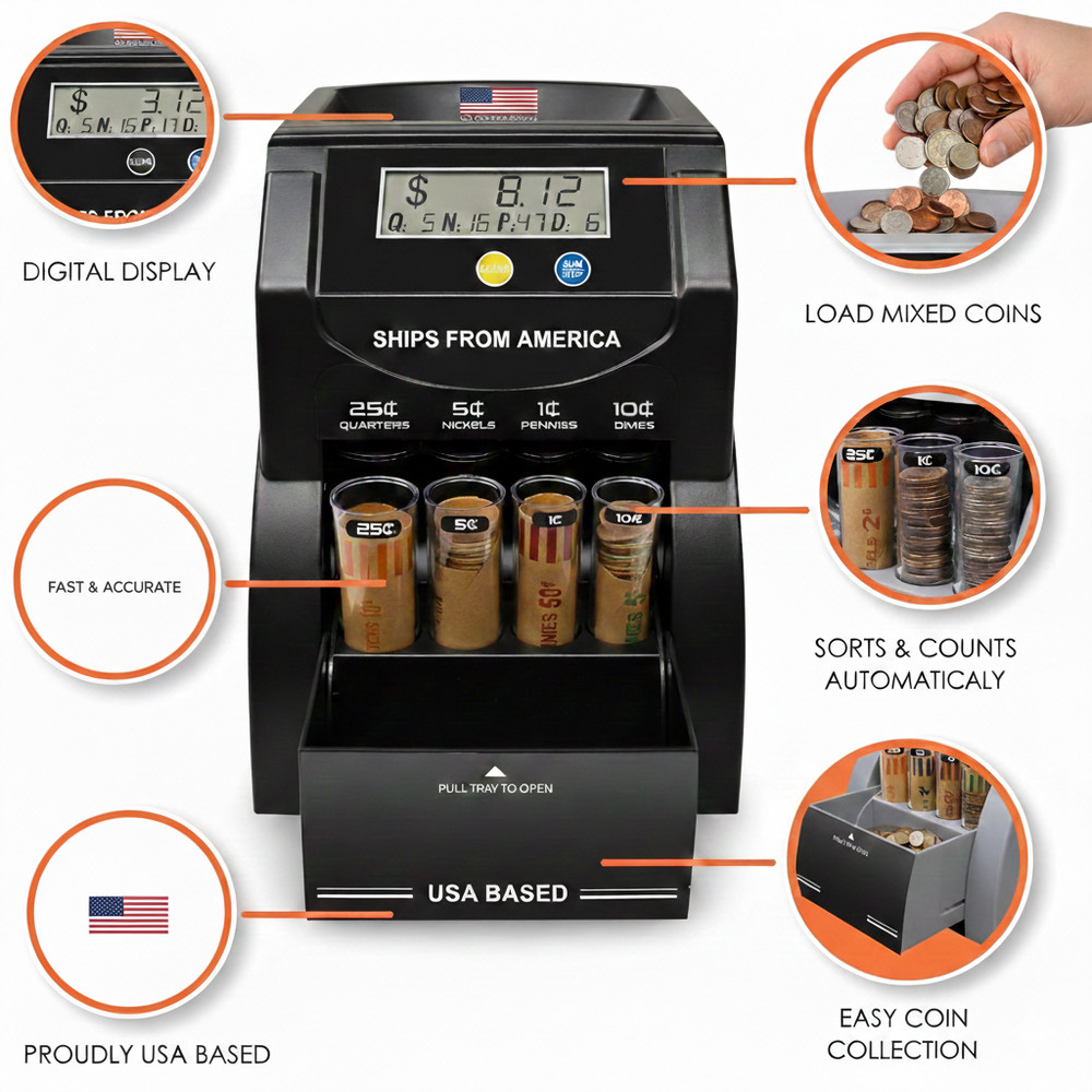DCS-180X Digital Coin Counter, Sorter, and Wrapper