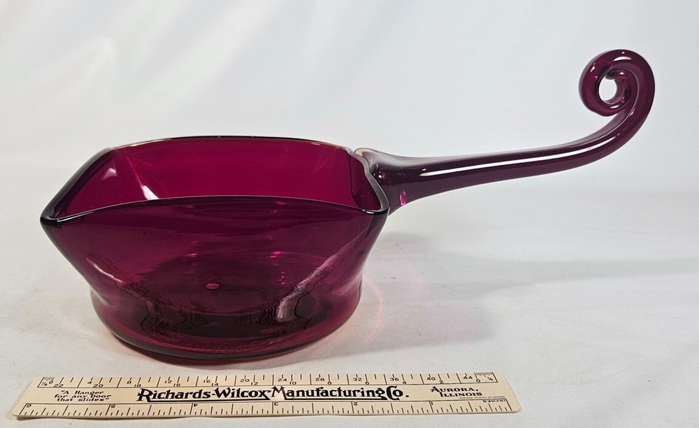 Red Glass Bowl with Handle Handblown Unique Design