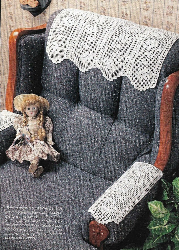 ROSE FILET CHAIR SET HOME DECOR DIGEST SIZE CROCHET PATTERN INSTRUCTIONS