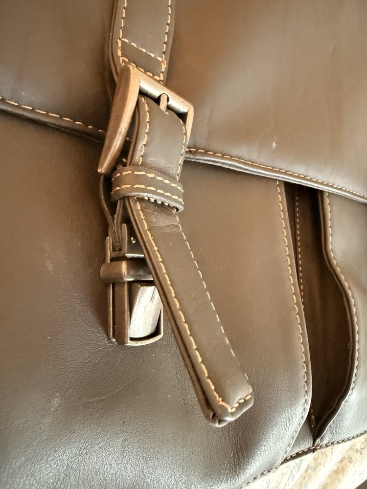 Wilsons Leather Brown Briefcase Buckle Closure Adjustable Strap Top Handle