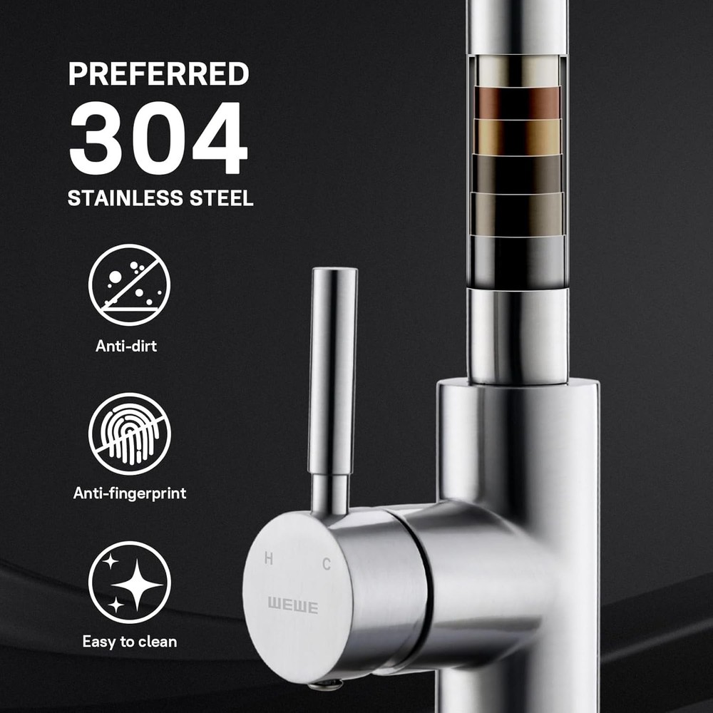 WEWE Single Handle High Arc Brushed Nickel Pull 15.7 Inches,