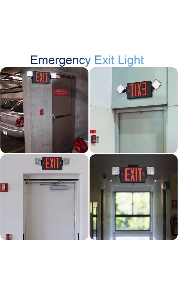 2 PACK TANLUX Black Exit Sign with Emergency Lights, LED Emergency Exit Light