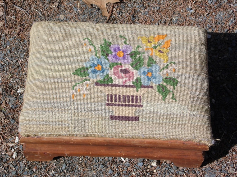 Antique Empire Style Needlepoint Footstool