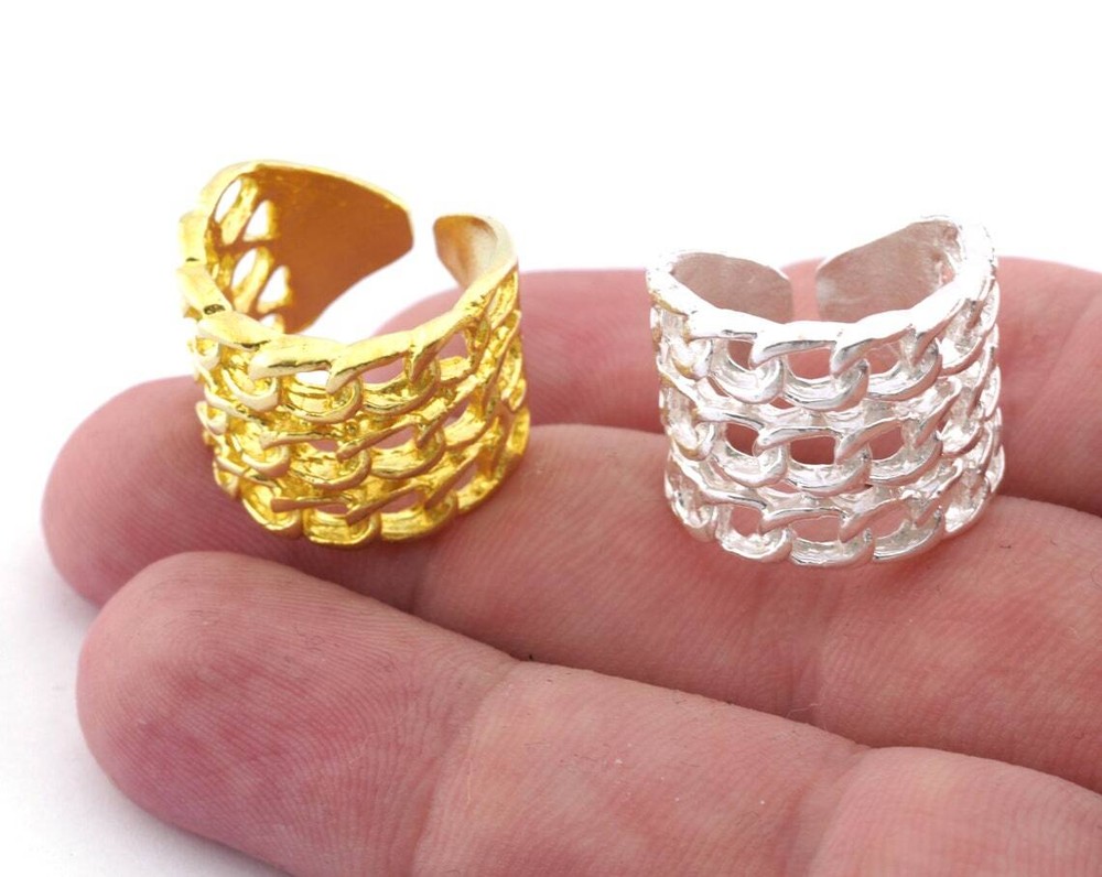 Chain  Adjustable Ring Raw brass-Shiny Silver Plated 18mm 8US inner size 2642
