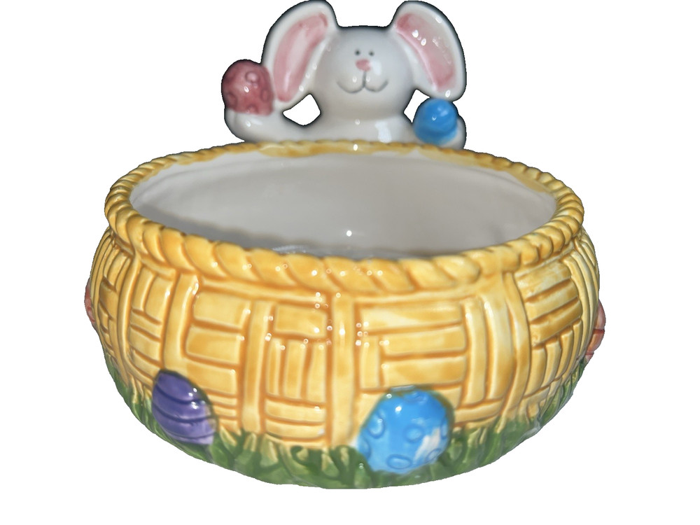 Easter Candy Dish Papel Ceramic Bowl Easter Eggs Bunny Rabbit