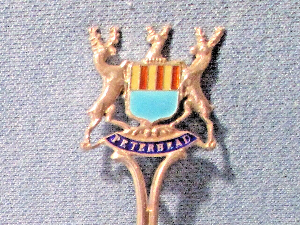 Enameled PETERHEAD Crest with Stags Antique Sterling Silver Spoon
