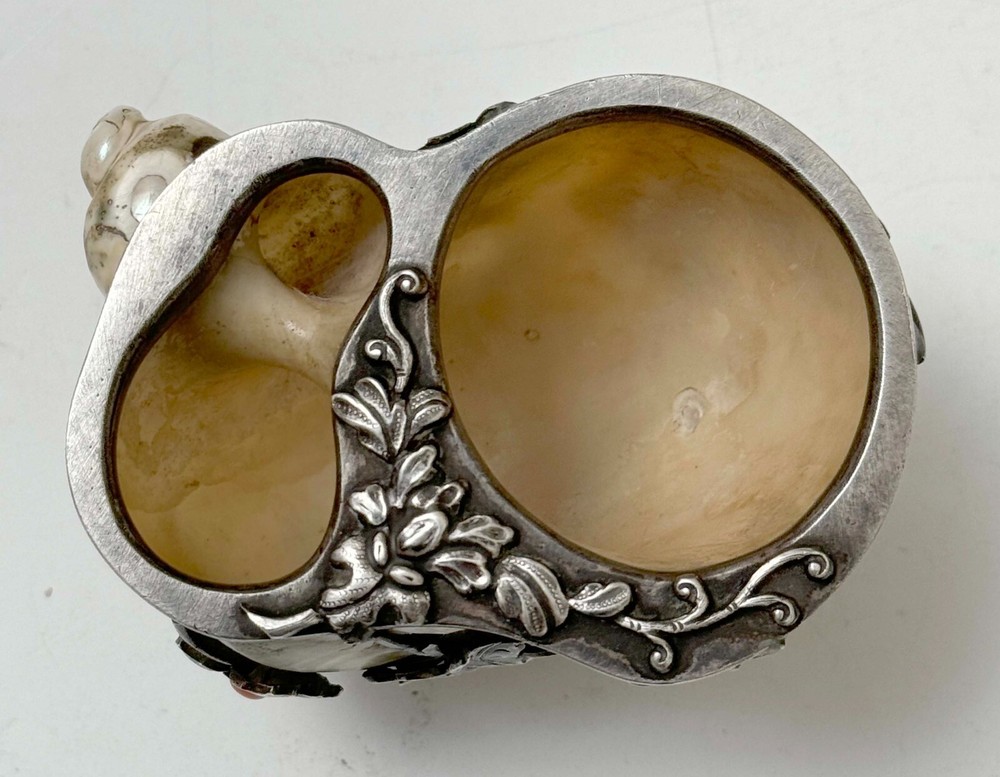 Sterling Silver Mounted Nautilus Shell CAVIAR DISH with Stones