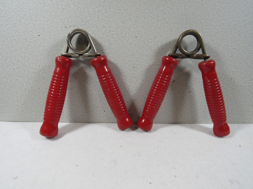 vintage pair red handle hand grip strength exercise trainers