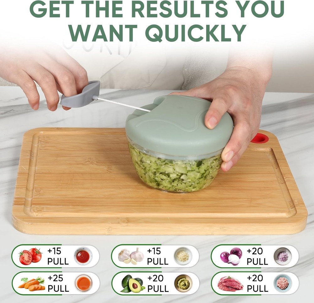 Vegetable Chopper Manual Food Chopper with Container, Hand Pull String Veggie