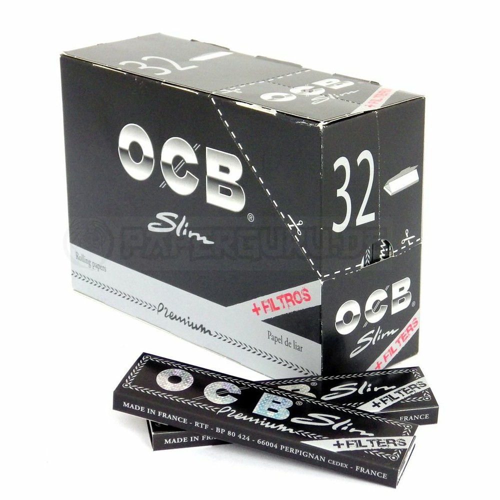 OCB Premium Black King Size Slim Plus Filter Tips Rolling Papers  32 Booklets
