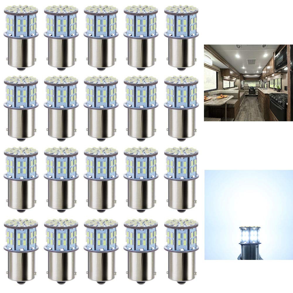1156 1141 1003 7506 BA15S LED Bulbs Cool White 20Pack Super Bright 12V RV
