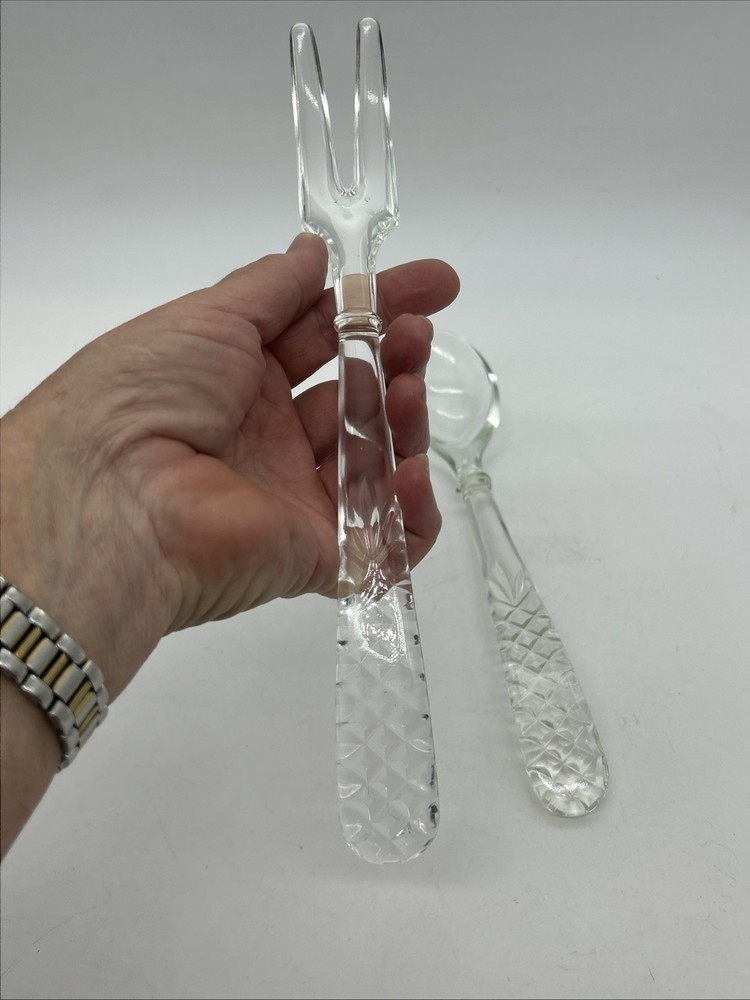 Vintage Pressed Glass Salad Servers Fork Spoon MCM