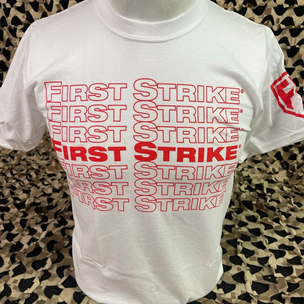 NEW First Strike T-Shirt - White w/ Red - Small