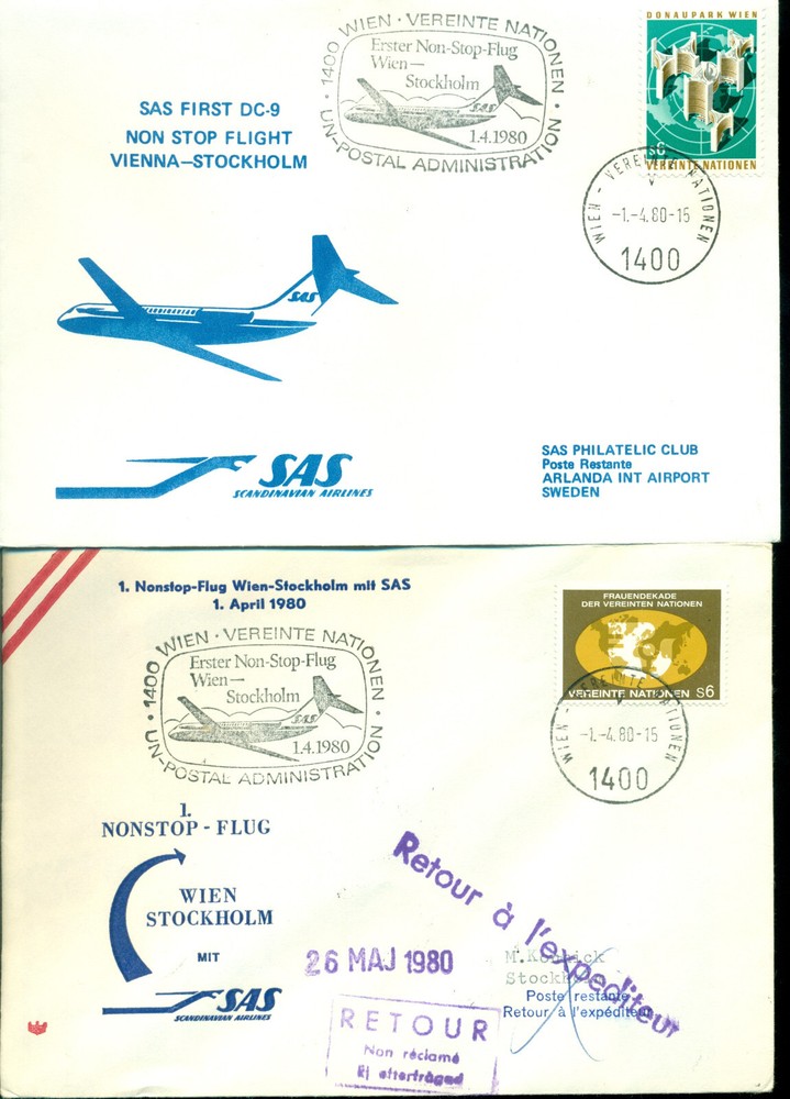 21 UN Vienna Covers - all First Flight or Flight Covers