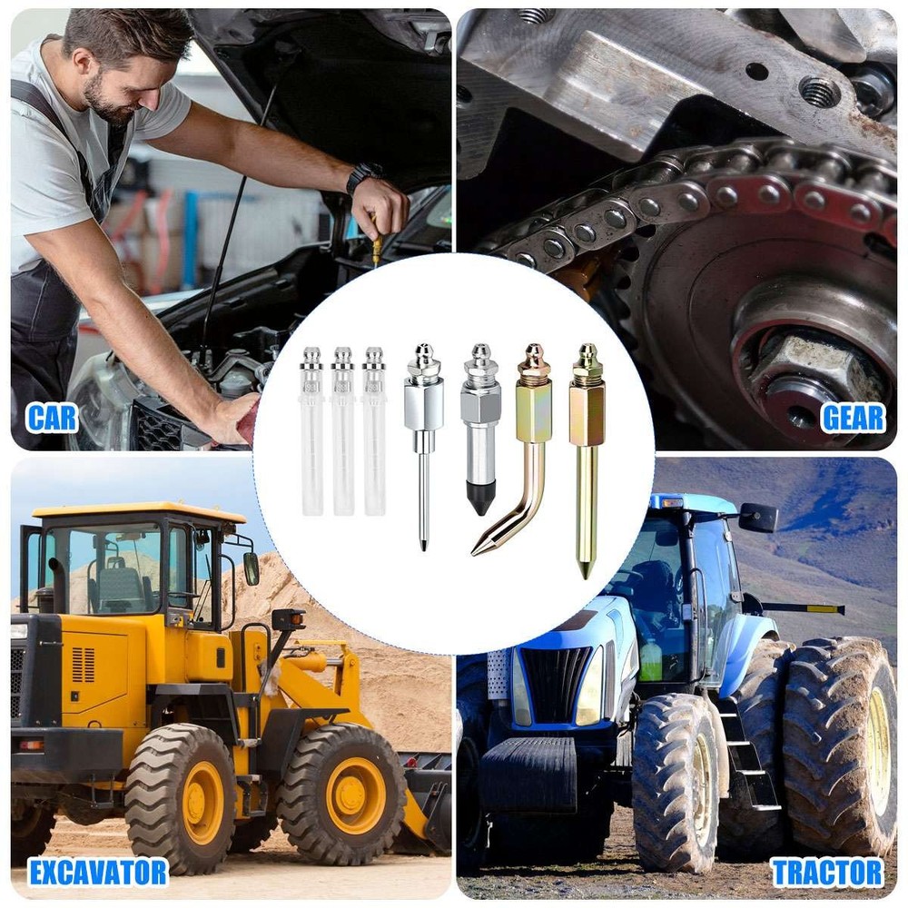 7Pcs Grease Gun Accessory Kit Needle Tips Elbow Adapter Dispenser Rubber Nozzle
